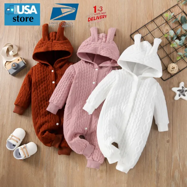 Infant Baby Boy Girl Clothes Bunny Ears Jumpsuit Romper Winter Outfit