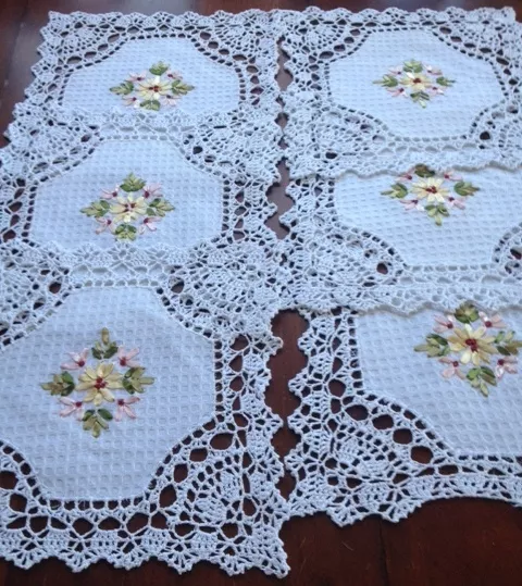 6 pieces  10"  Square  Crochet Lace Doily COLOR White  100 % COTTON