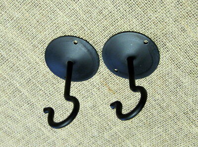 TWO Amish forged black wrought iron swivel ceiling hooks - strong & sturdy metal