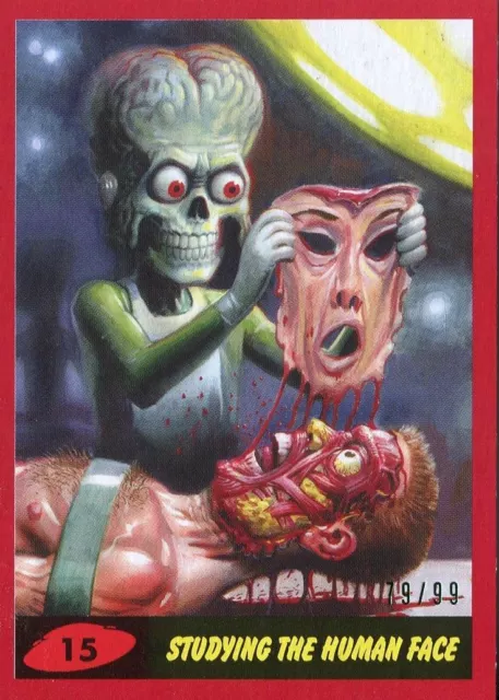 Mars Attacks The Revenge Red [99] Base Card #15 Studying the Human Face