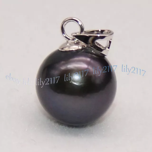 Gorgeous AAAA Natural Round Black Tahitian Pearl Pendant Genuine Pearl 14K Gold 2