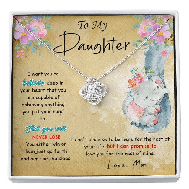 To My Daughter Necklace, Perfect Gift for Daughter From Elephant Mom, I Love You