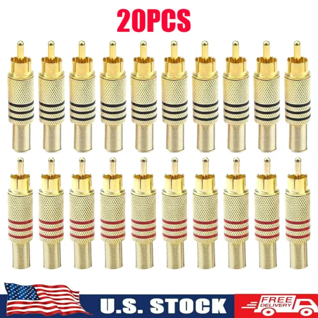 20Pcs RCA Stereo Male Connector Plug with Spring Coax Audio Solder Adapter USA