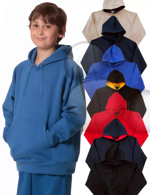 Kids Hoodie Lined Hood Size 6 8 10 12 14  Jumper Black Grey Navy Red Royal Boys