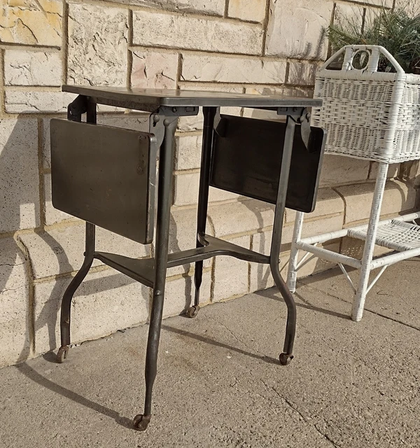 Vintage Army Green Metal Drop Leaf Wheeled Typewriter Table Vintage Army Green Metal Drop Leaf Wheeled Typewriter Table
