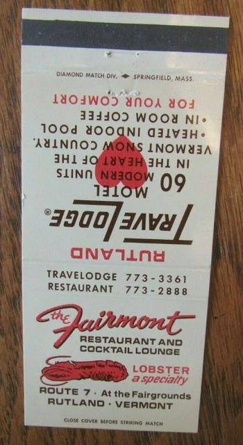 Animal - Lobster Matchbook Matchcover: Fairmount Restaurant (Rutland Vermont) F1