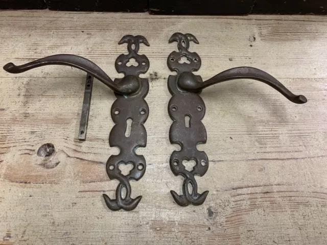 Original pair of Brass Antique Old Art Nouveau Door Handles Arts And Crafts