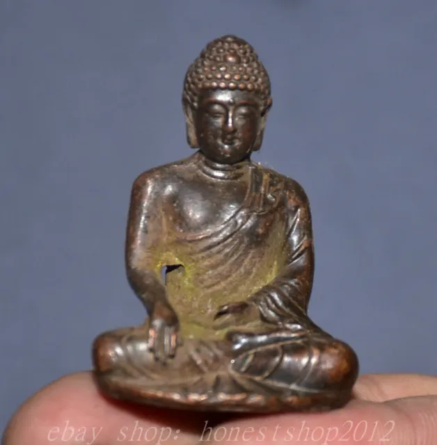 1.8" Alte chinesische lila Bronze Shakyamuni Amitabha Buddha Statue