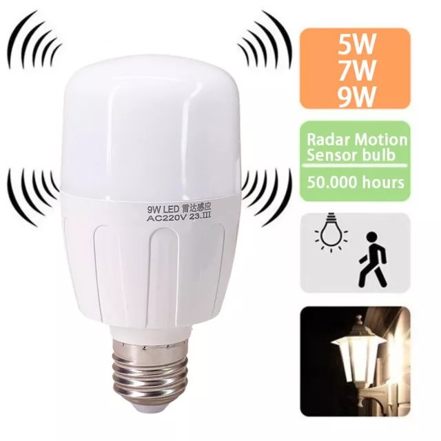 Radar LED Capteur Ampoule Mouvement Activé 5W 7W 9W E27 Blanc Froid Lampe 220V