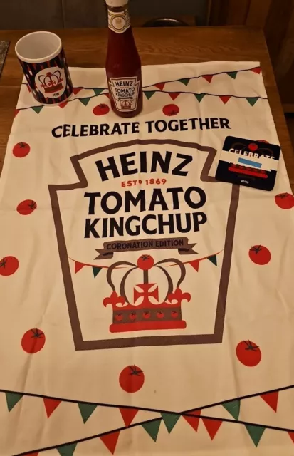 Heinz Tomato Kingchup King Coronation #404 towel mug and coasters Ketchup Gift.