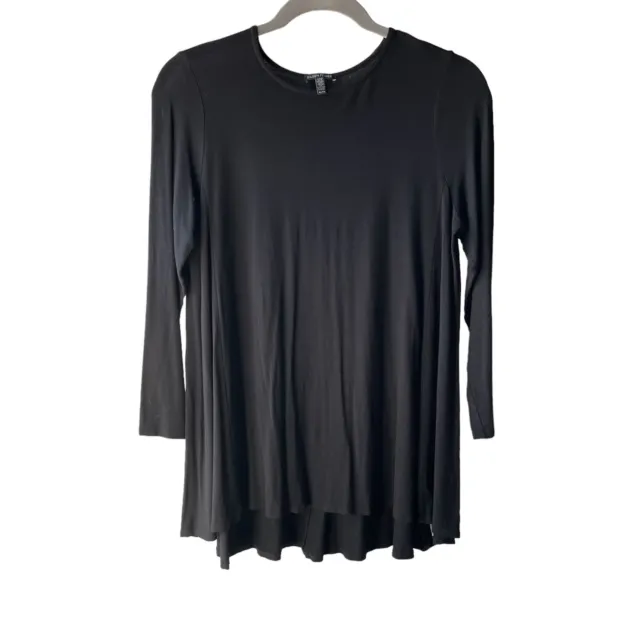 Eileen Fisher XL Black Jersey Stretch Long Sleeve Round Neck  Swing Tunic Top