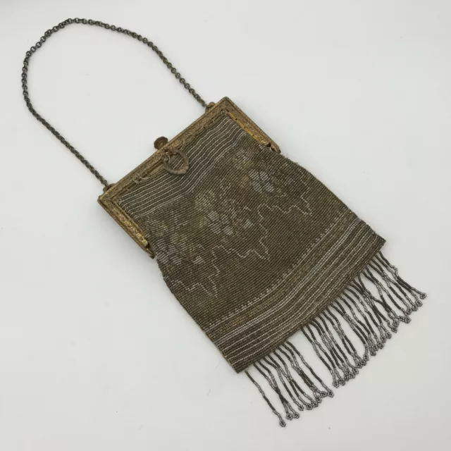 Antique Edwardian Beaded Evening Flapper Bag Beaded Fringe