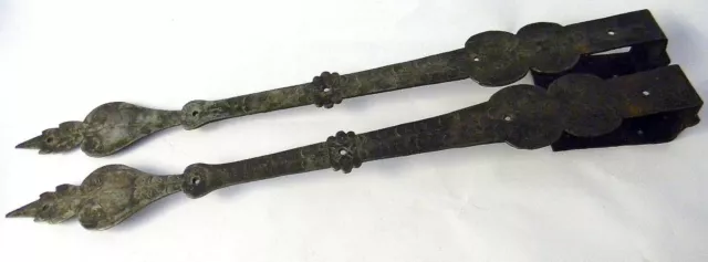 1 Pair Engraved Design 18th Century Offset Strap Hinges ~24" Long~