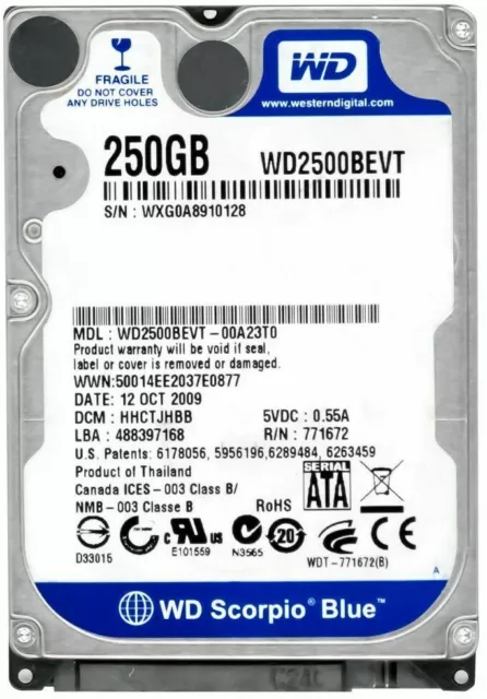 Disque Dur WD Bleu Scorpio WD2500BEVT 250GB 5400U/Min SATA III 8MB 2.5'' Pouces