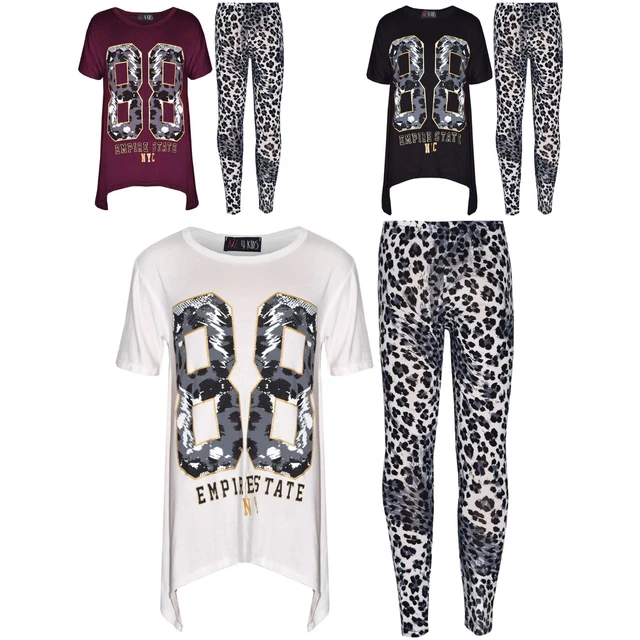 Girls Tops Kids 88 Empire State Print Trendy T Shirt Top & Legging Set 7-13 Year