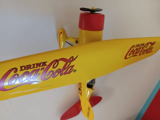 Vintage 1990's Drink Coca Cola Brand Diecast Yellow & Red Airplane Coin Bank 12"