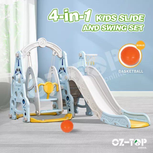 Kids 4In1 Swing Slide Set Outdoor Toy Playset Basketball Hoop Toddlers Toy