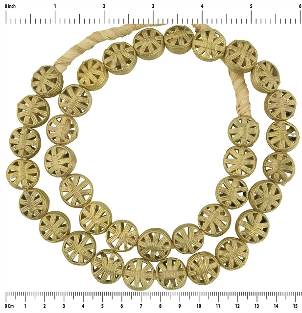 African brass beads handmade Ashanti metal bronze tabular lost wax Ghana jewelry