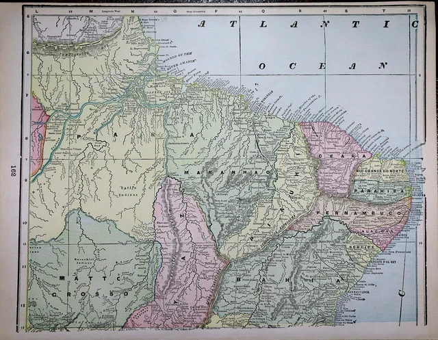 Old (11x14) 1899 Cram's Atlas Map ~ AMAZON BASON, BRAZIL ~ Free S&H  ~Inv#510
