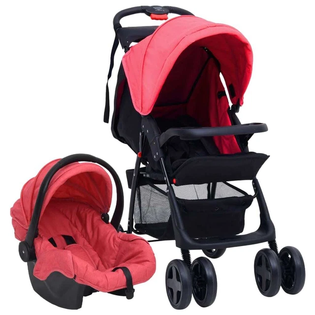 Poussette pour bébé 3-en-1 Rouge et noir Acier