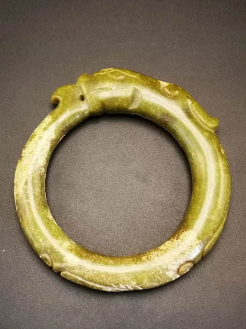 Boutique Big Old Chinese Natural Jade Hand-carved Dragon Bangle Bracelet b04
