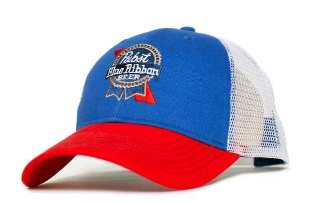 Pabst Blue Ribbon Embroidered Curved Bill Cap Hat Trucker Royal Red