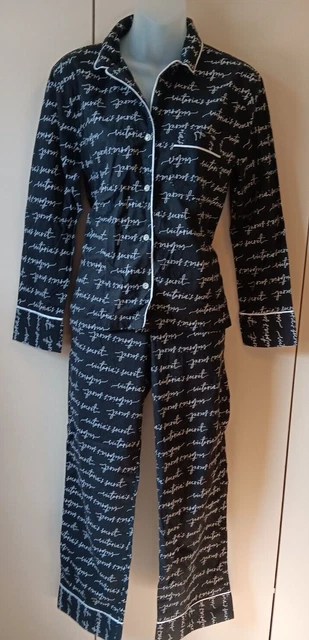 Victoria’s Secret womens black white logo print button pj 2pc set XS cotton