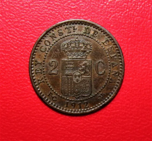 España: 2 Céntimos Alfonso Xiii. Año 1912 *12*. Pc-V. Ceca Barcelona. Bc+. Ideal