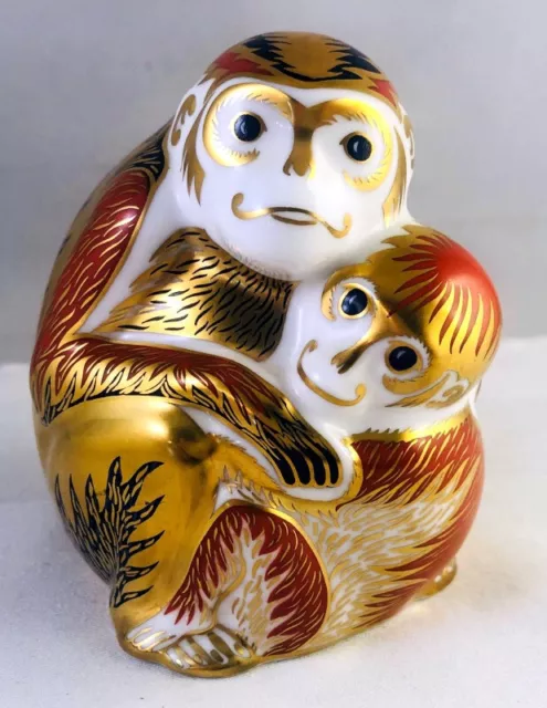 MINT Royal Crown Derby Paperweight Monkey & Baby LIX 1996 GOLD Stopper 1st Qual.