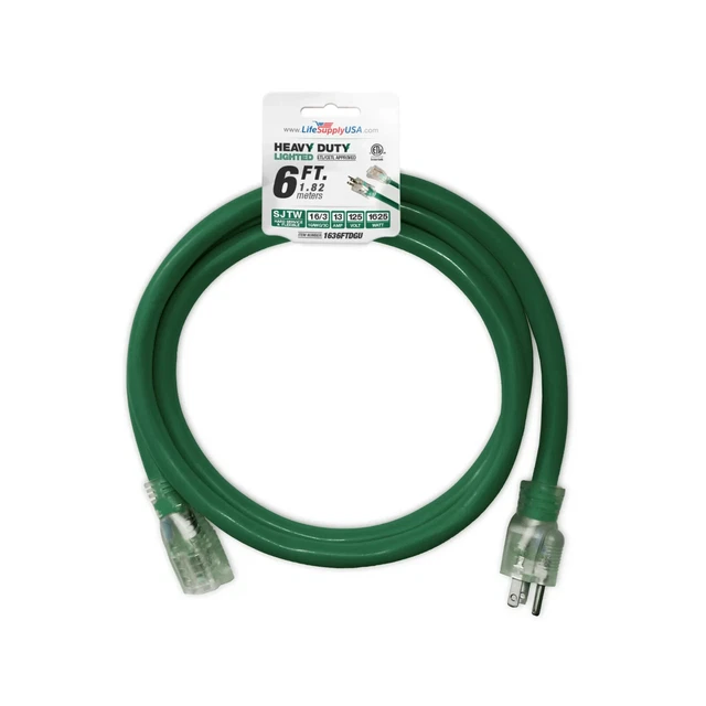 Cable de extensión de potencia de 6 pies para exteriores e interiores de alta resistencia calibre 16/3 clavijas SJTW
