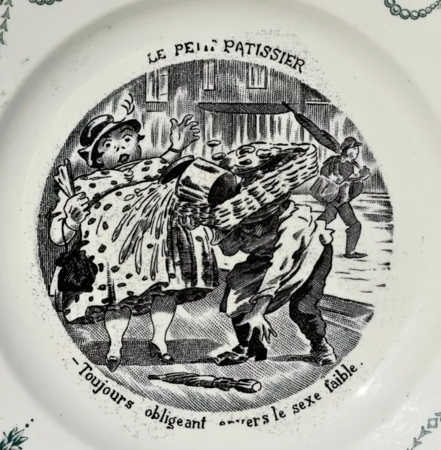 Ancienne Assiette Illustré faïence St Amand – décor humoristique LE PATISSIER 2