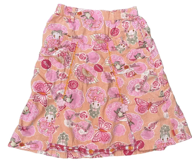 OILILY Kids Girls Skirt size 140 Orange Pink Pockets Pleats Dancer Bird Print