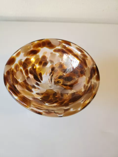 Studio Art Hand Blown Glass Bowl Brown Cream And Shimmer Pebble Double Walled