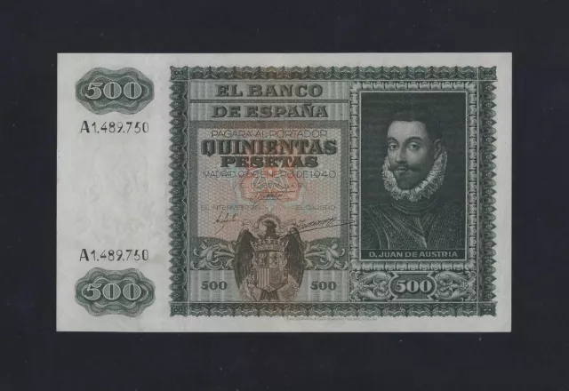 SPAIN 500 PESETAS 1940 P-119 VF++ Rare