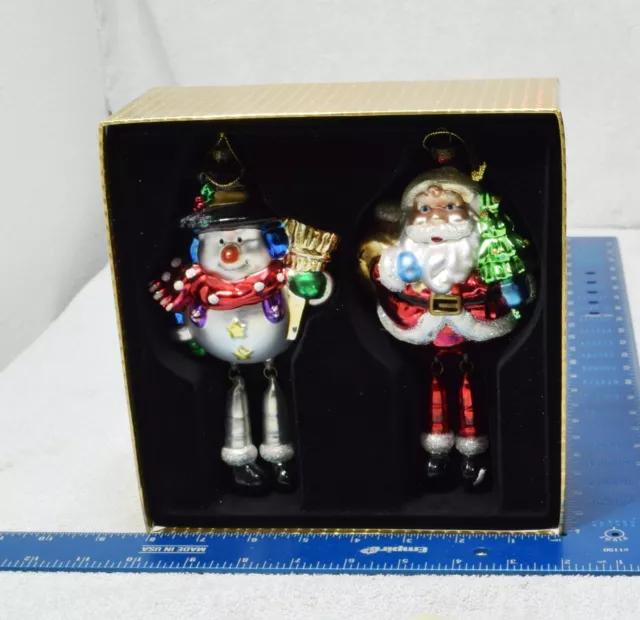 Vintage Christmas Mikasa 7” Ornaments Santa & Frosty Crated Mercury Glass