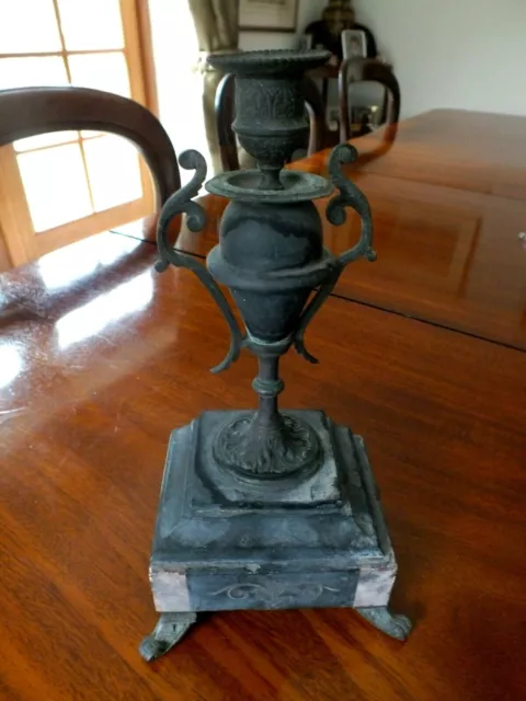 Unusual Late 18th C  Marble Bronze & Brass Memorabilia Candlestick Circa 1770