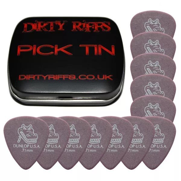 12 x Dunlop Gator Guitar Picks / Plectrums - 0.71mm In A Handy Pick Tin