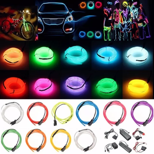 Flexible 1/2/3/4/5/10/20M Interior Atmosphere Glow EL Wire LED Strip Light Rope 2