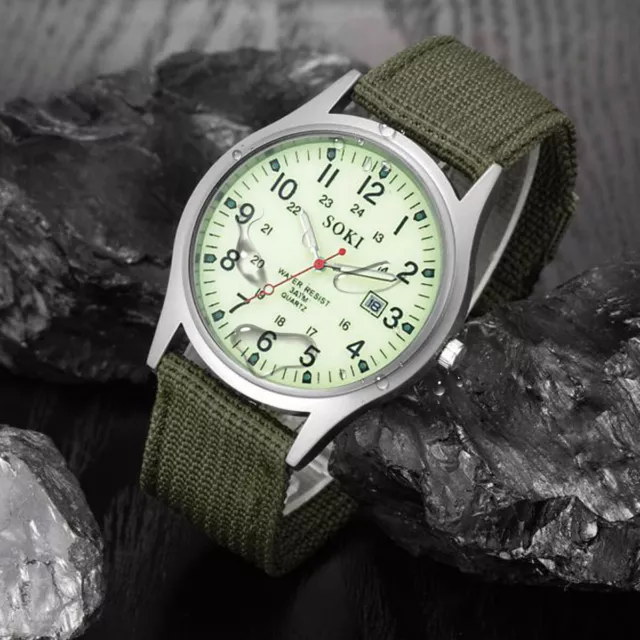 Men’s Watches Military Leather Date Canvas Quartz Analog Army Casual Wrist Watch
