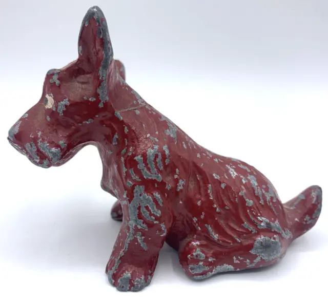 Vtg Cast Metal Aluminum Scottish Terrier Scotty Dog Figurine Red Paint