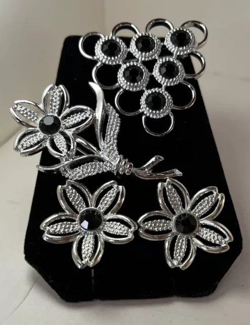 Vintage SARAH COVENTRY Black Beauty Double Brooch Earrings Set Parure Stunning