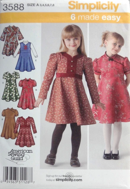 UNCUT-Simplicity Pattern #3588 Girl's Dress-6 Looks-Sizes 3 to 8