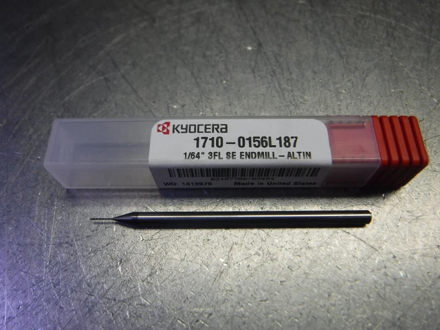 Kyocera 1/64" 3 Flute Carbide Endmill 1/8" Shank 1710-0156L187 (LOC3383A)