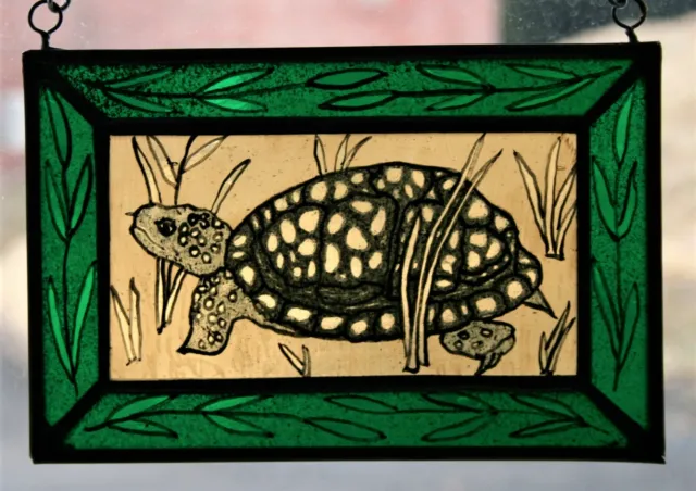 Stained Glass, Hand Painted, Kiln Fired, Box Turtle, #1202-12