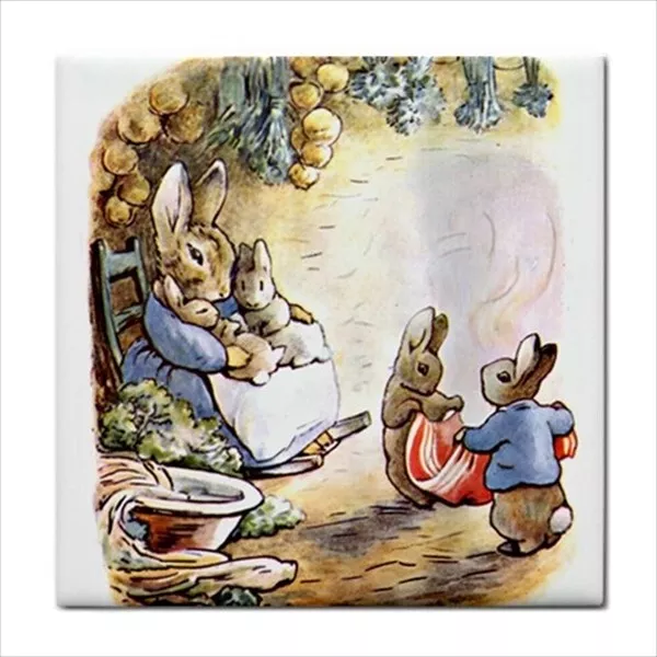 Mrs Rabbit Baby Bunnies Beatrix Potter Backsplash Art Decorative Ceramic Tile