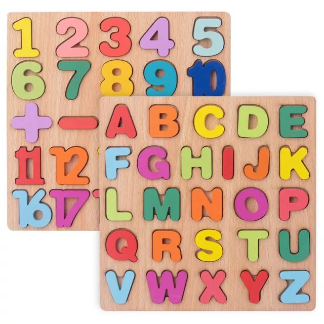 Holzpuzzle mit Zahlen ABC-Alphabet Erkennung Spielzeuge für KindCB