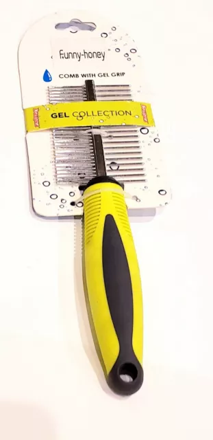 Pet Comb Dog Cat Hair Brush Grooming Tool w Fine Steel tooth 2 sides Soft Grip