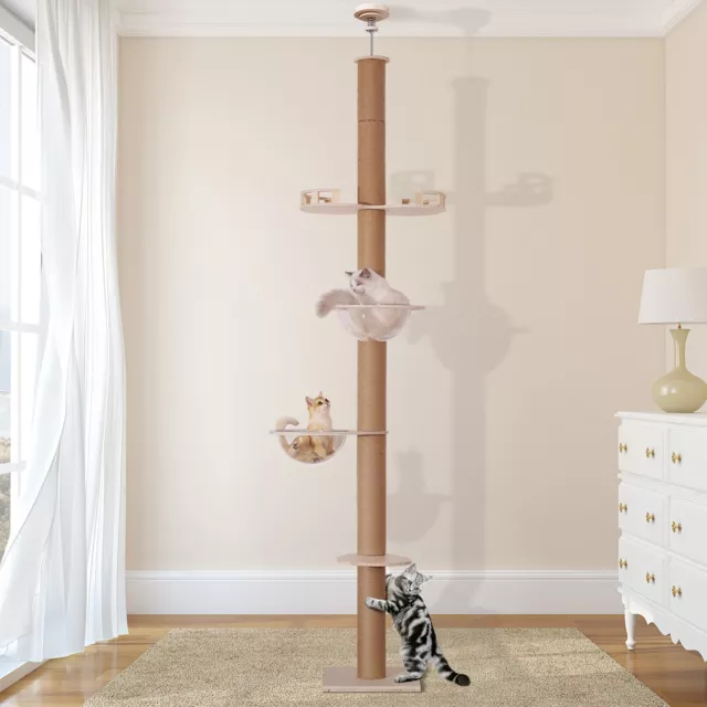Cat Tree Floor To Ceiling Sisal Rope Scratching Post Adjustable Height 99"-108"
