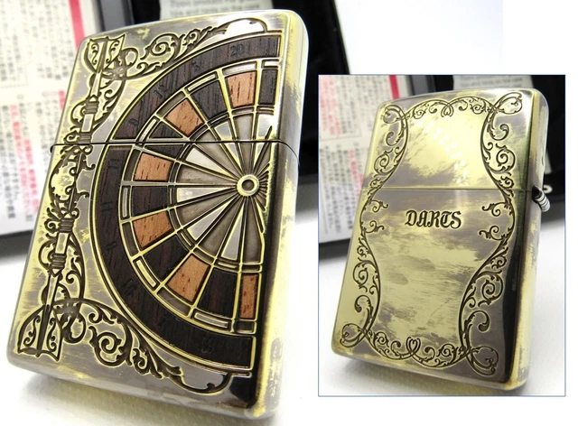 Darts Wood Inlay Antique Brass Zippo 2020 MIB Rare