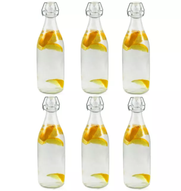 6 x 1 LITRE GLASS FLIP TOP BEER BOTTLES FOR GIN, WINE, HOME BREW, POP, WATER